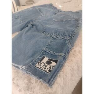 Vtg B One Soul Baggy Denim Jorts (31x13) Y2K Skater Hip Hop Embroidered Shorts